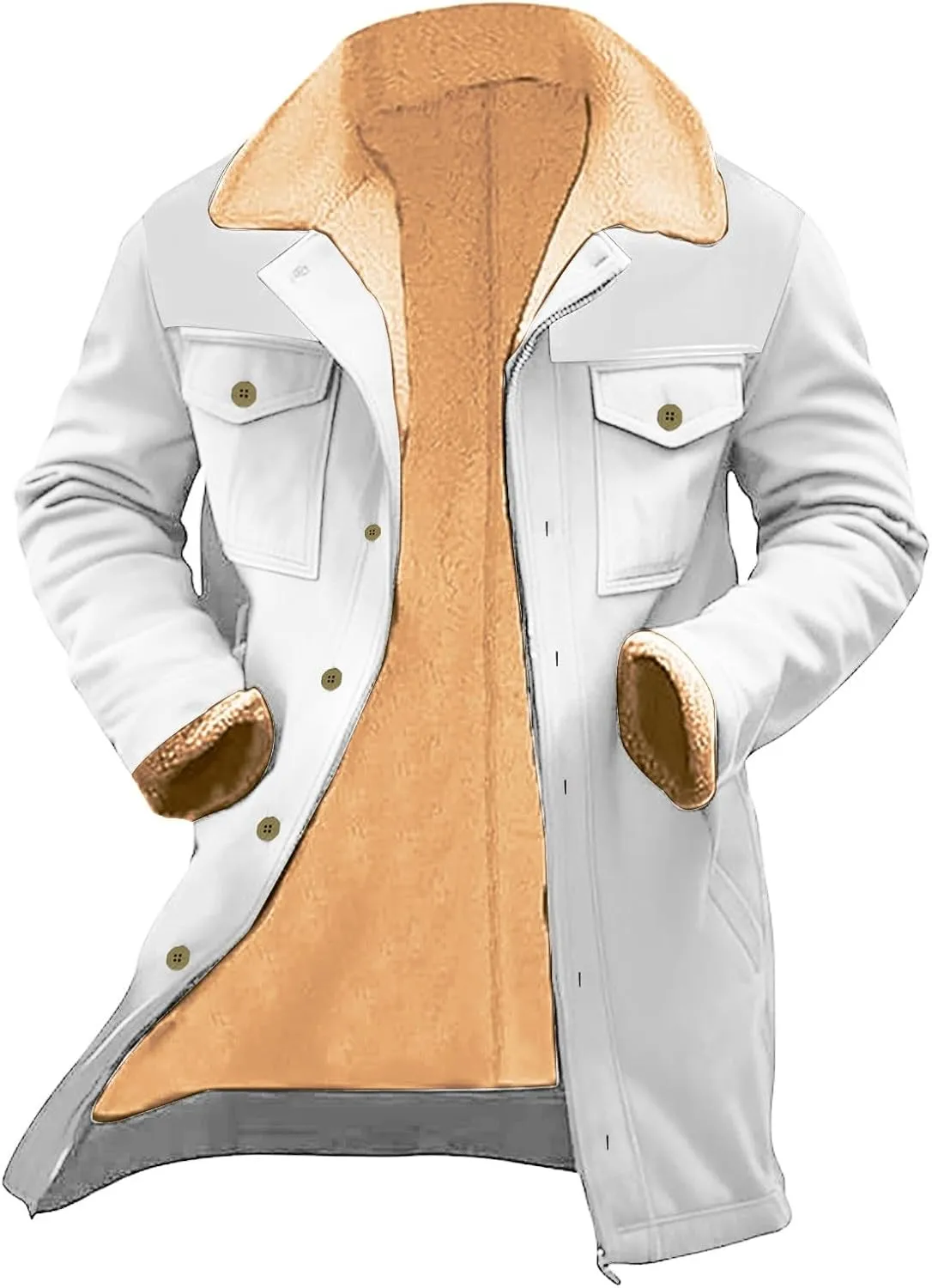 Mens Vintage Suede Jacket Plush Collar Coats Faux Leather Winter Long Jackets Men Zip Up Motorcycle Jacket Coats Retro