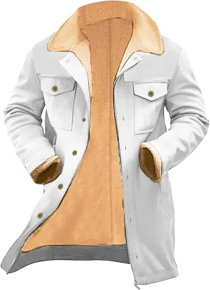Mens Vintage Suede Jacket Plush Collar Coats Faux Leather Winter Long Jackets Men Zip Up Motorcycle Jacket Coats Retro