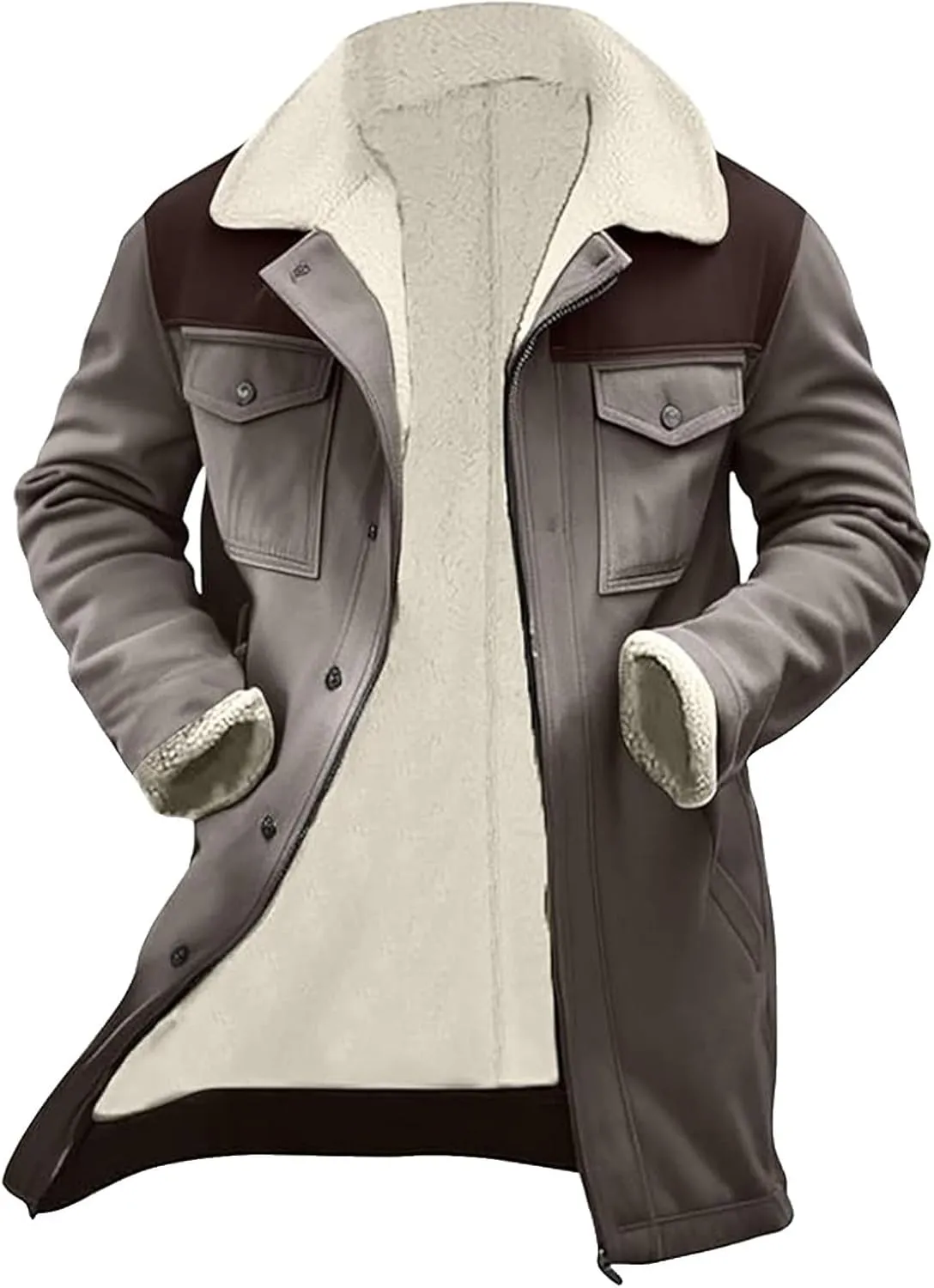 Mens Vintage Suede Jacket Plush Collar Coats Faux Leather Winter Long Jackets Men Zip Up Motorcycle Jacket Coats Retro