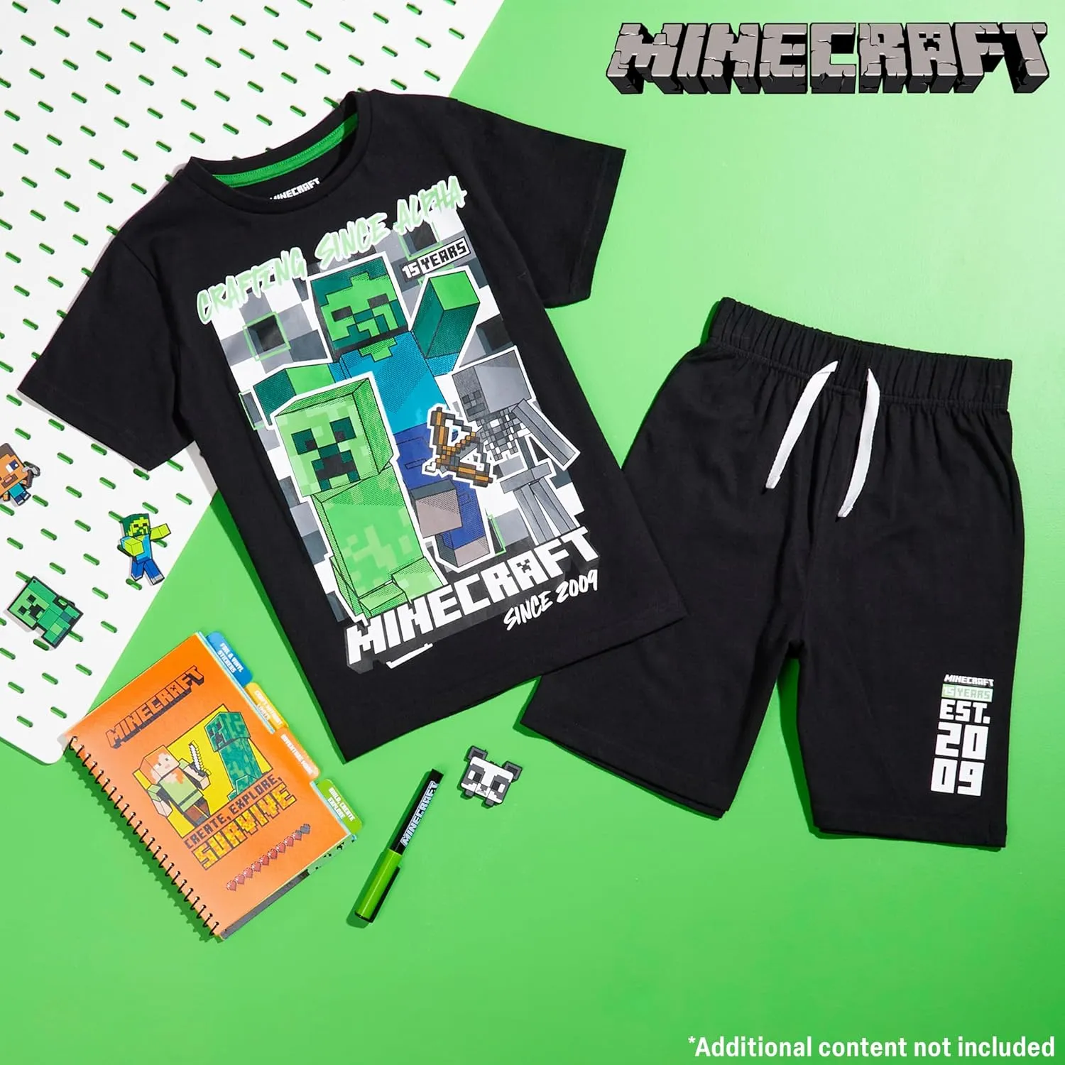 Minecraft Boys Short Pajamas Set, Soft Breathable 2 Piece Lounge Wear Set - Boys Gifts