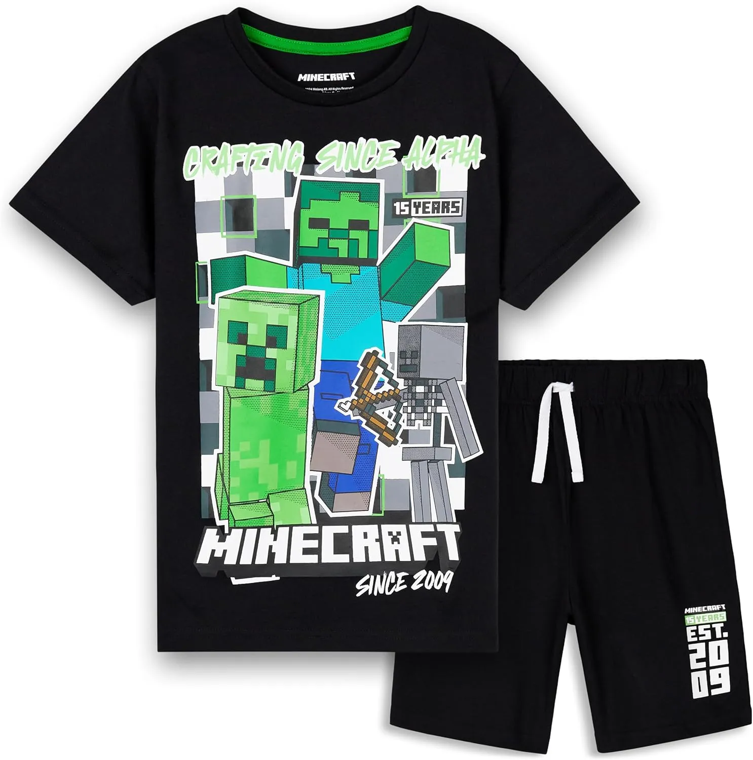 Minecraft Boys Short Pajamas Set, Soft Breathable 2 Piece Lounge Wear Set - Boys Gifts
