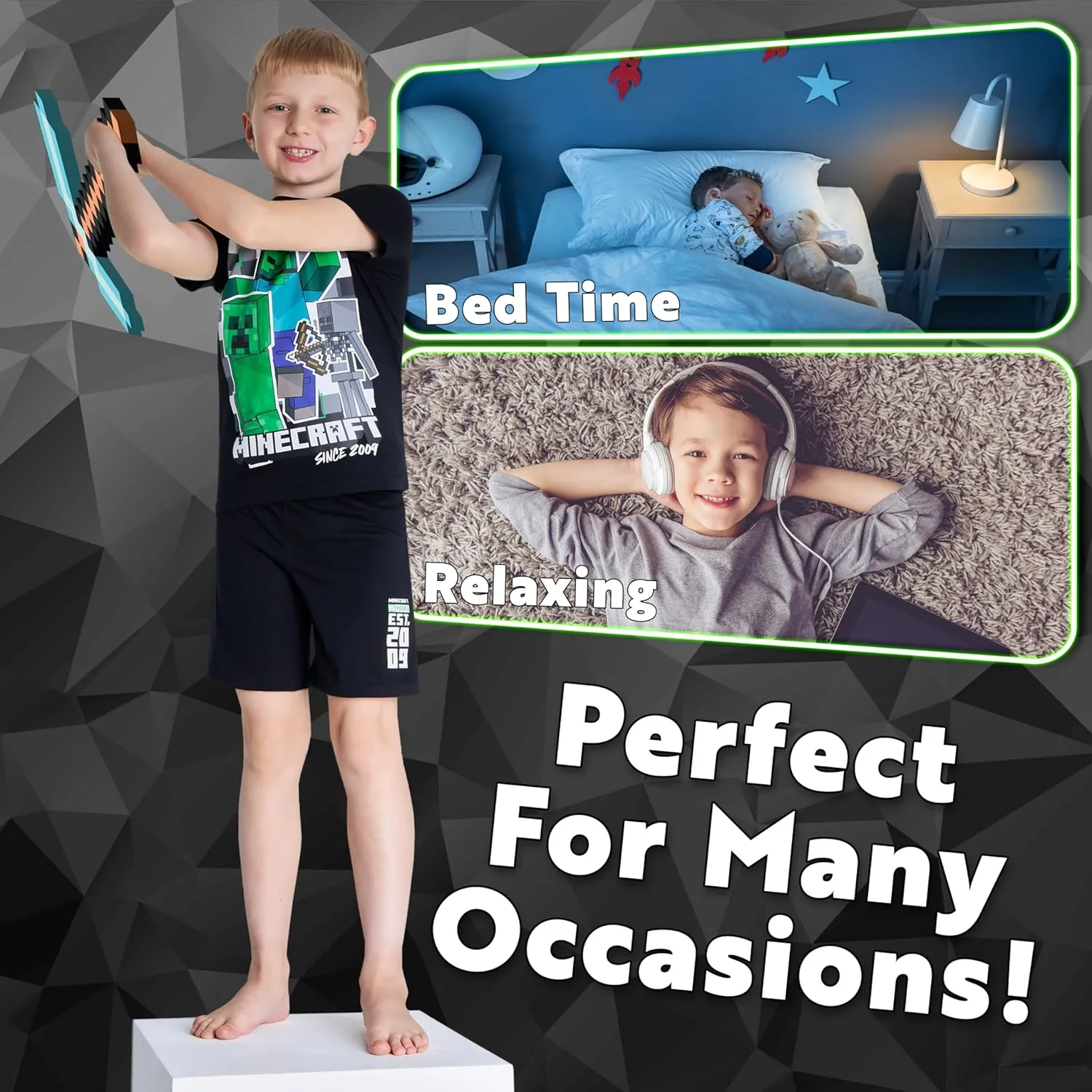 Minecraft Boys Short Pajamas Set, Soft Breathable 2 Piece Lounge Wear Set - Boys Gifts