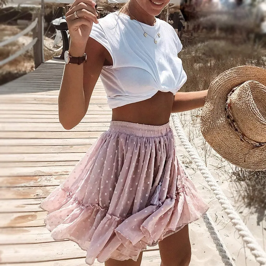 Mini Line Pleated Waist Skirt Short Cute Ruffle Women's High Skirt Beach A Skirt Fashion Skirts for Women 2024