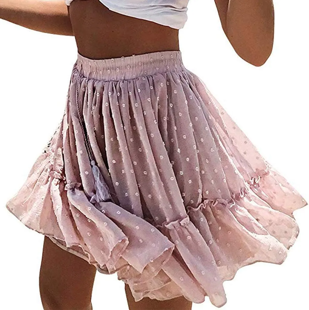 Mini Line Pleated Waist Skirt Short Cute Ruffle Women's High Skirt Beach A Skirt Fashion Skirts for Women 2024