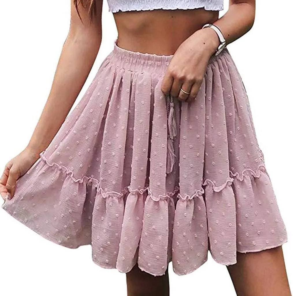 Mini Line Pleated Waist Skirt Short Cute Ruffle Women's High Skirt Beach A Skirt Fashion Skirts for Women 2024
