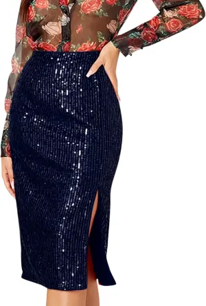 Mini Sequin Skirt for Women Sexy Stretchy Slim High Waisted Mid Length Flowy Shiny Glitter Mini Skirts Red Sequin