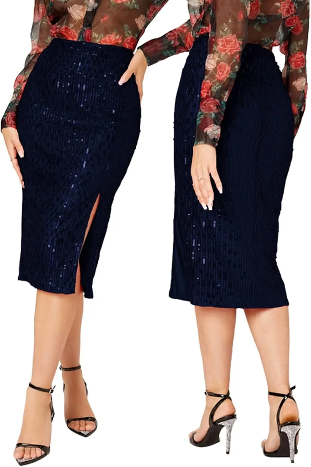Mini Sequin Skirt for Women Sexy Stretchy Slim High Waisted Mid Length Flowy Shiny Glitter Mini Skirts Red Sequin