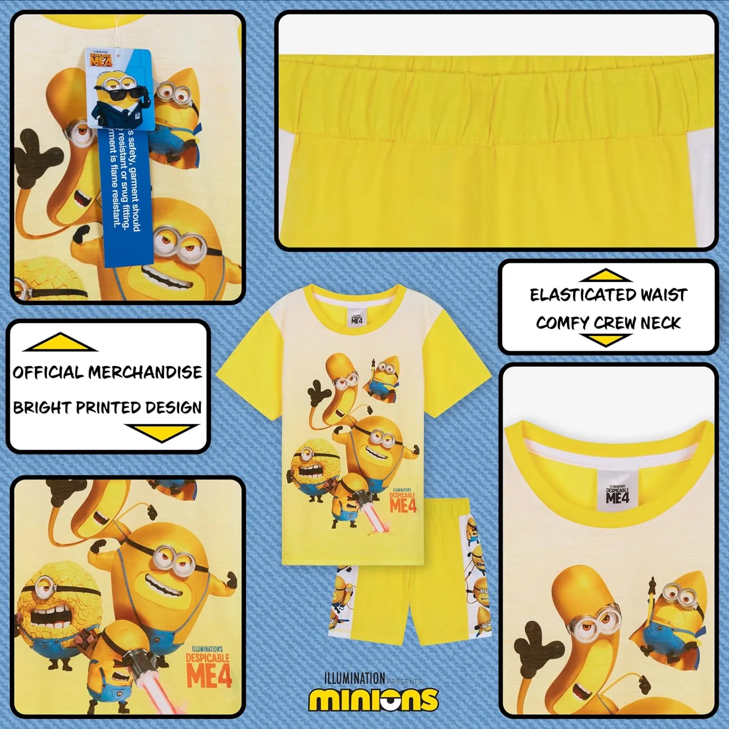 Minions Boys Short Pyjamas Set, Soft Breathable Lounge Wear - Boys Gifts
