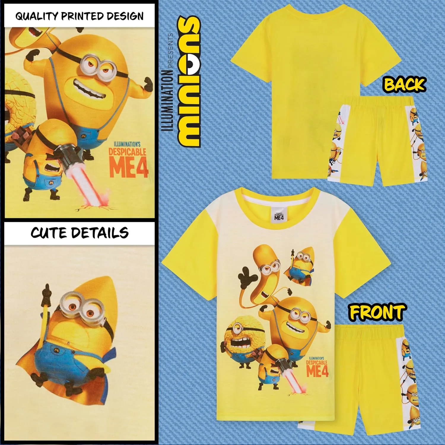 Minions Boys Short Pyjamas Set, Soft Breathable Lounge Wear - Boys Gifts