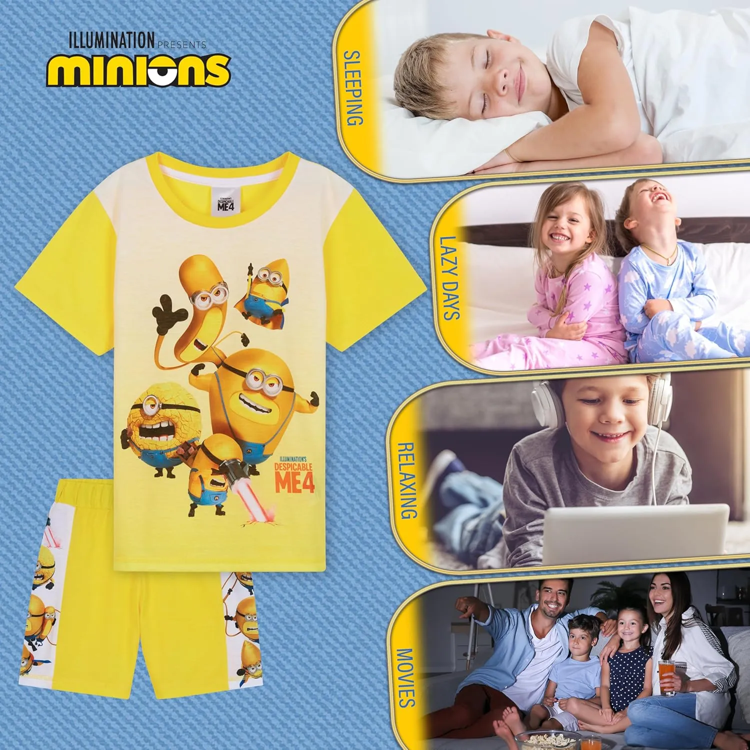 Minions Boys Short Pyjamas Set, Soft Breathable Lounge Wear - Boys Gifts