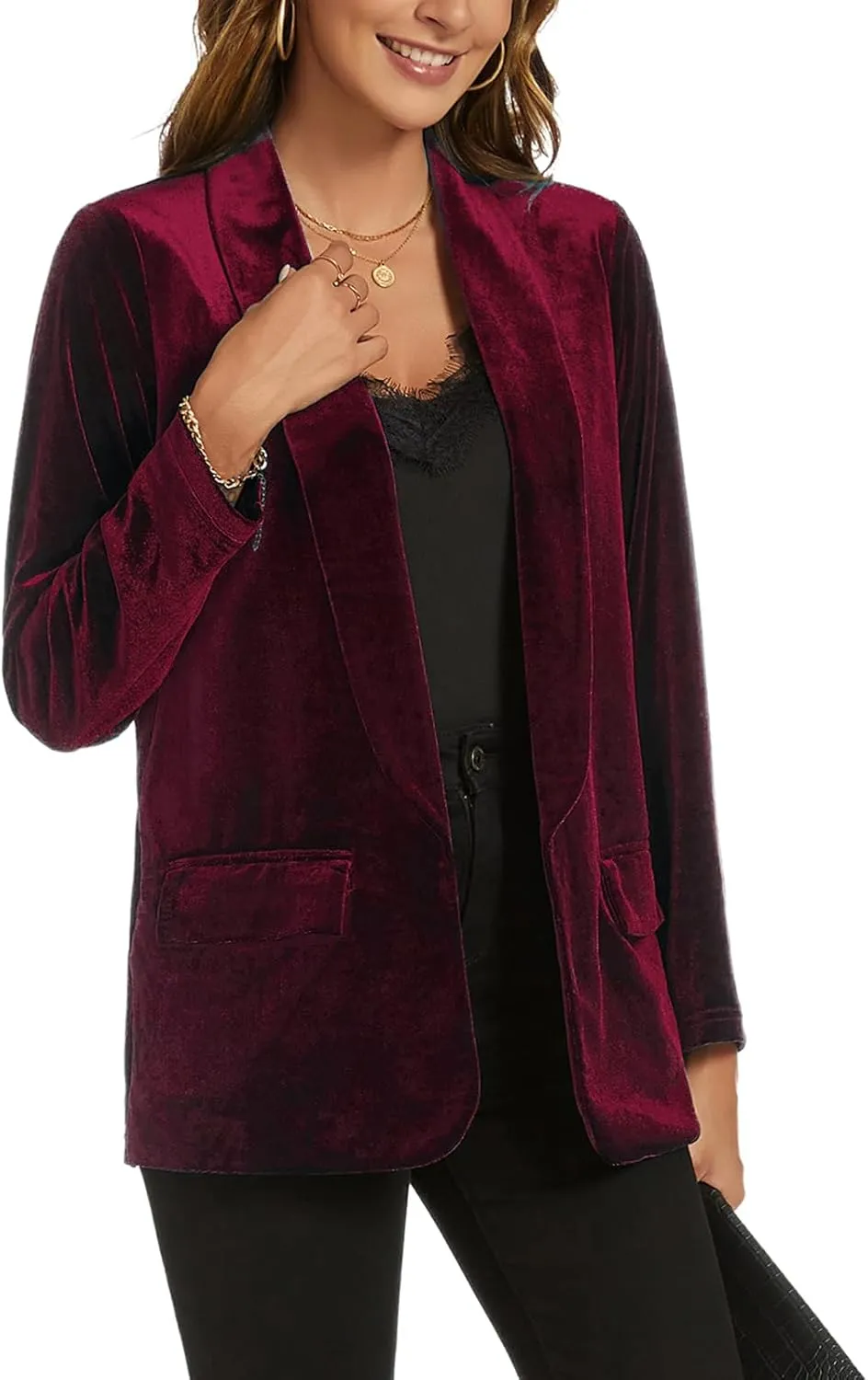 MINTLIMIT Women Velvet Blazer Jackets Long Sleeve Business Suit Lapel Open Front Casual Blazers with Pockets