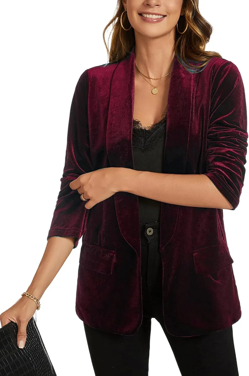 MINTLIMIT Women Velvet Blazer Jackets Long Sleeve Business Suit Lapel Open Front Casual Blazers with Pockets
