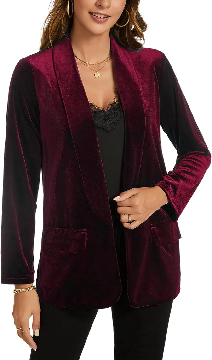 MINTLIMIT Women Velvet Blazer Jackets Long Sleeve Business Suit Lapel Open Front Casual Blazers with Pockets