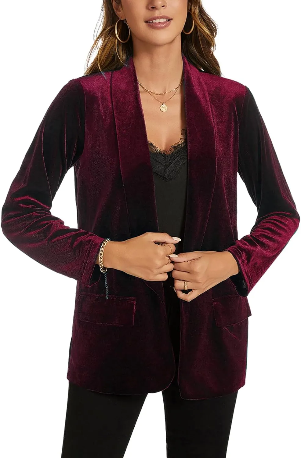 MINTLIMIT Women Velvet Blazer Jackets Long Sleeve Business Suit Lapel Open Front Casual Blazers with Pockets