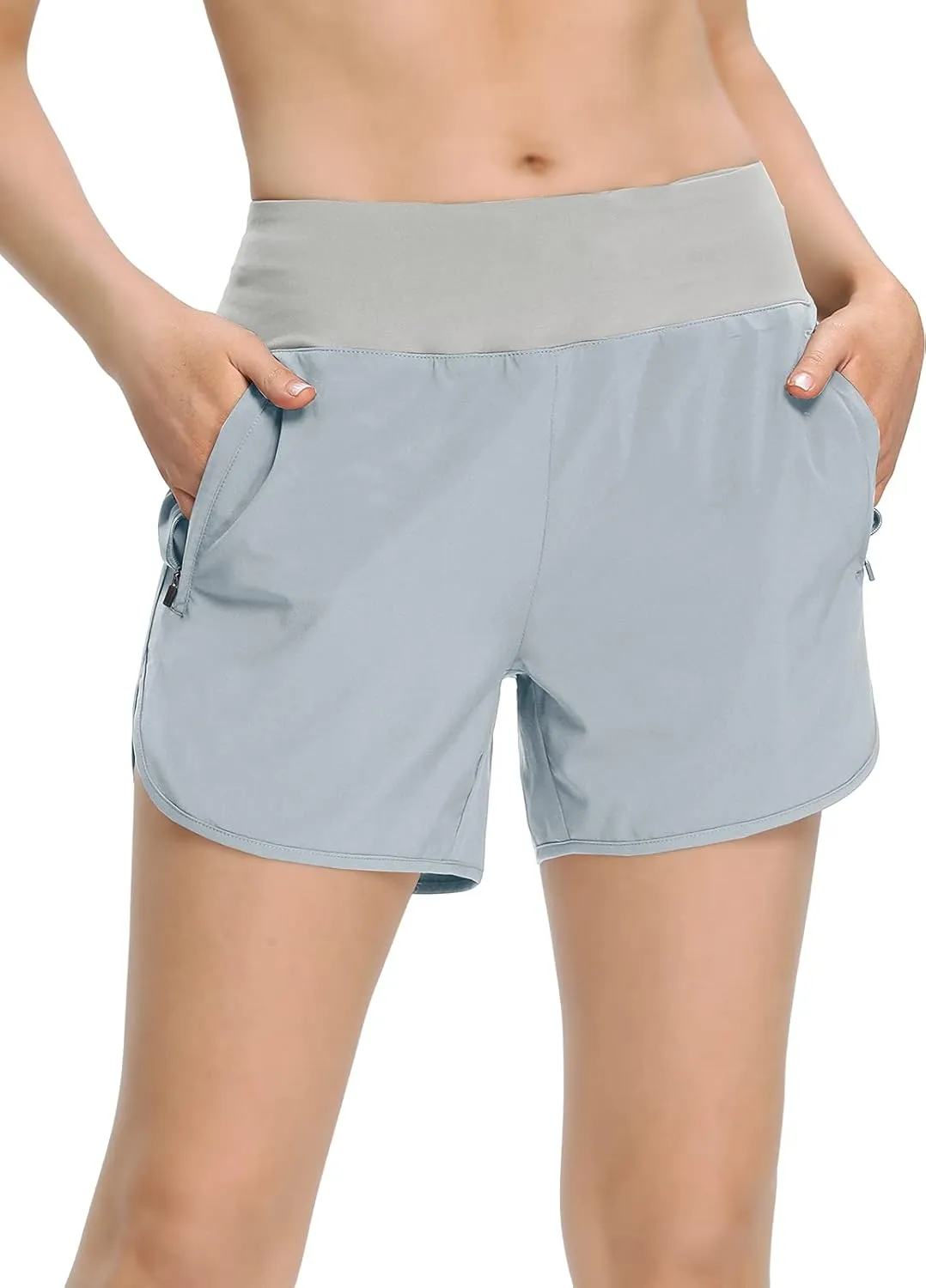 MOCOLY Women's Running Shorts Quick Dry Workout Shorts Breathable Athletic Gym Short Zip Pockets 4 7 Inches Shorts