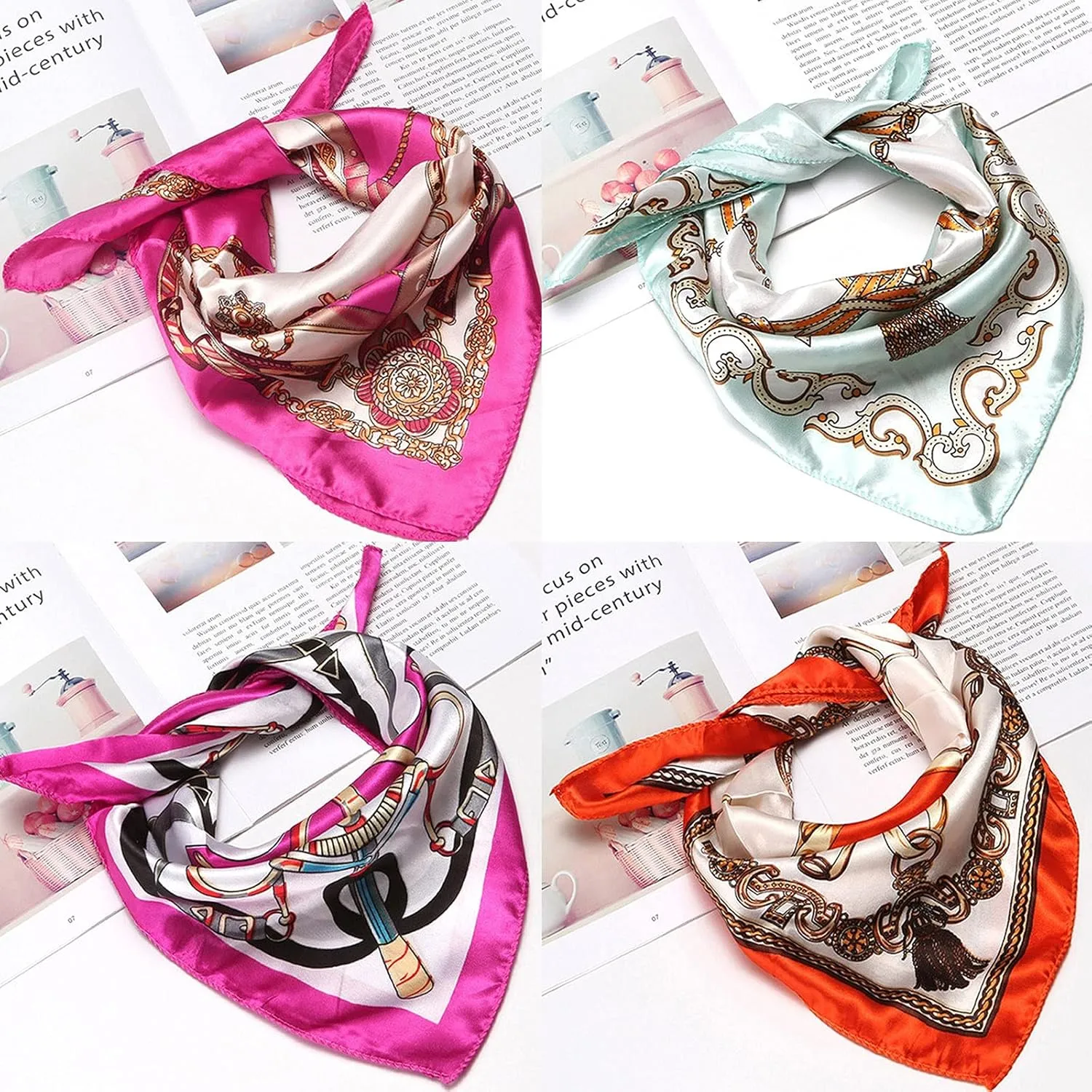 Mulberr𝐲 Silk Scarf Lightweight Neckerchief Women Men Small Square Digital Printed Scarves (multicolor2, One Size)