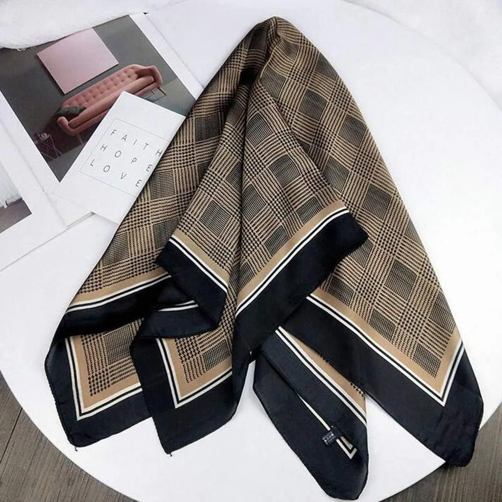 Mulberr𝐲 Silk Square Scarf for Hair Women Men Natural Silk Neckerchief Digital Printed Headscarf (Coffee, One Size)