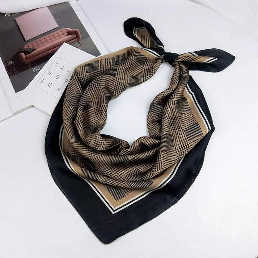Mulberr𝐲 Silk Square Scarf for Hair Women Men Natural Silk Neckerchief Digital Printed Headscarf (Coffee, One Size)