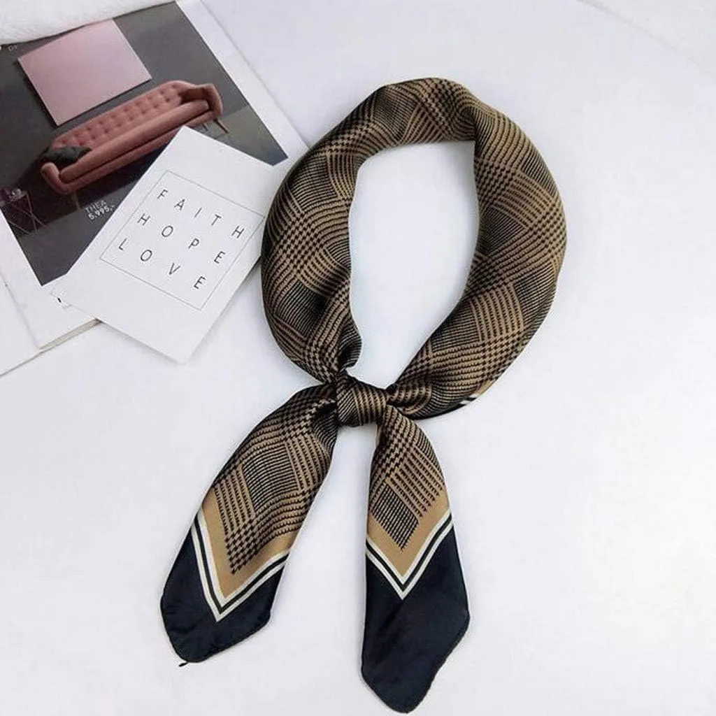 Mulberr𝐲 Silk Square Scarf for Hair Women Men Natural Silk Neckerchief Digital Printed Headscarf (Coffee, One Size)