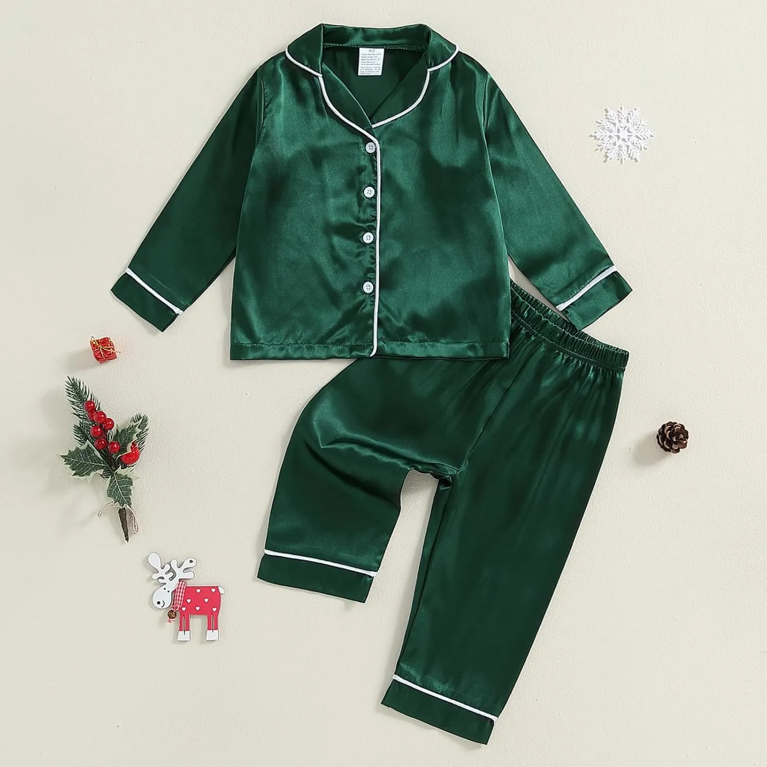 Multitrust Baby Girls Boys Silk Pajamas Set Solid Long Sleeve Button Down Shirts Tops and Pants Infant Satin Pj Lounge Sets