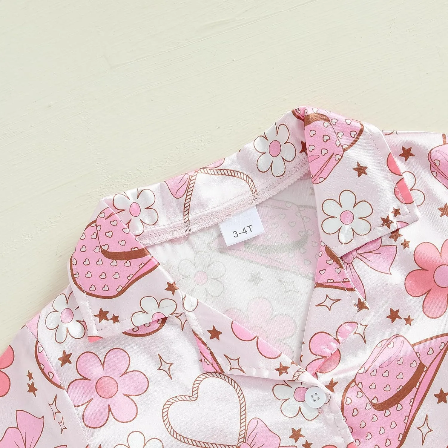 Multitrust Western Baby Girl Silk Pajamas Set Cowgirl Boot Button Up Short Sleeve Shirts Tops Shorts Satin Pj Sets Sleepwear