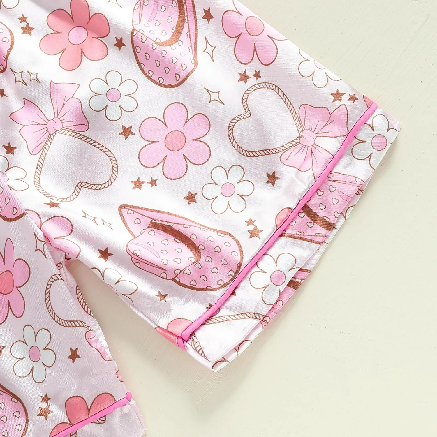 Multitrust Western Baby Girl Silk Pajamas Set Cowgirl Boot Button Up Short Sleeve Shirts Tops Shorts Satin Pj Sets Sleepwear