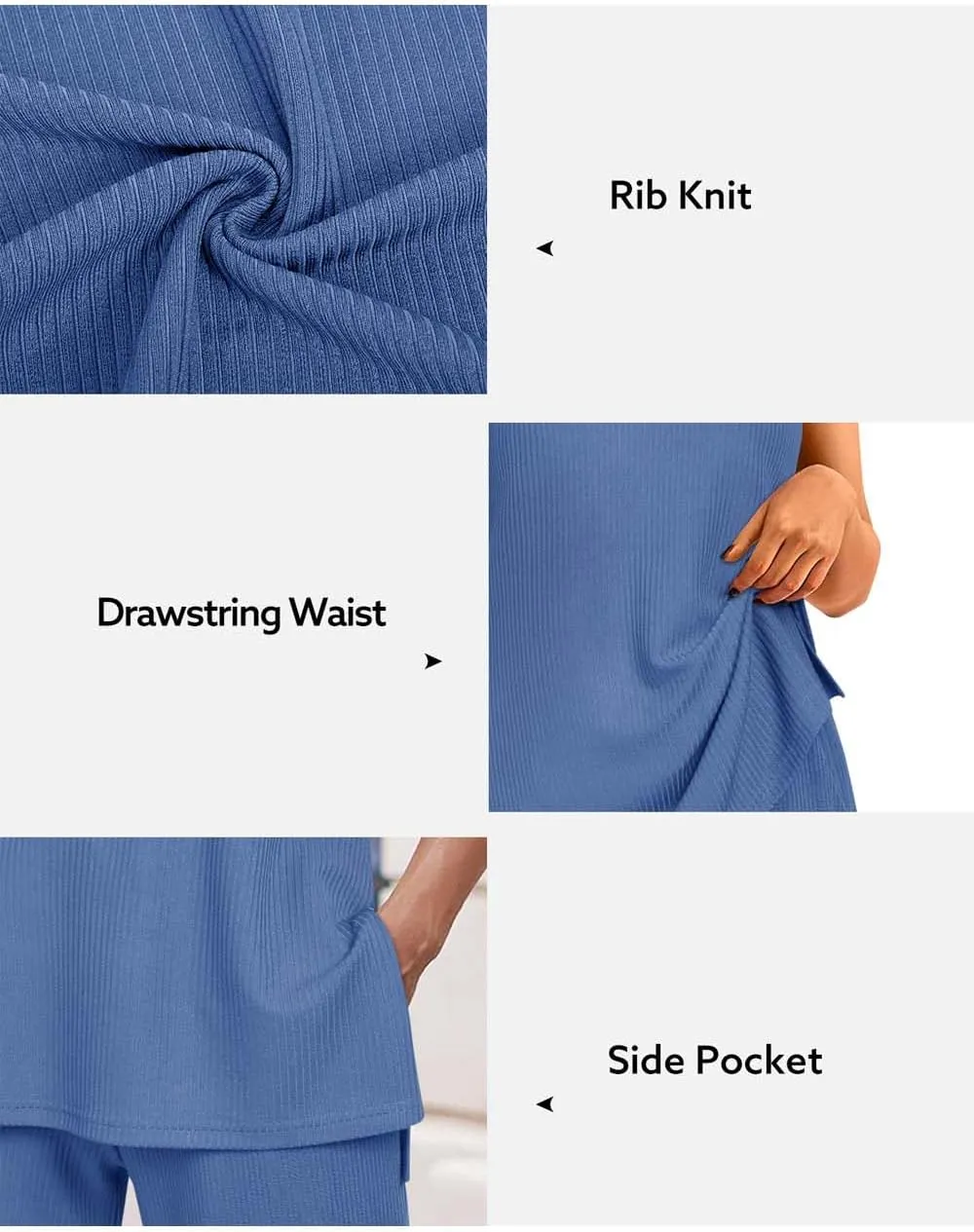 Newshows Womens Summer 2 Piece Outfits Ribbed Knit Tank Tops Wide Leg Pants Lounge Set Matching Tracksuit 2024 Spring Fashion