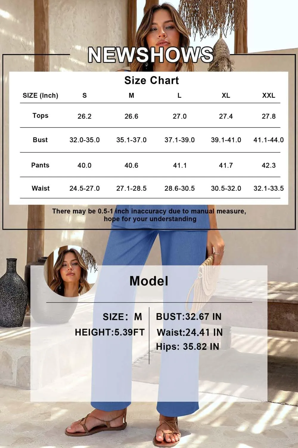 Newshows Womens Summer 2 Piece Outfits Ribbed Knit Tank Tops Wide Leg Pants Lounge Set Matching Tracksuit 2024 Spring Fashion