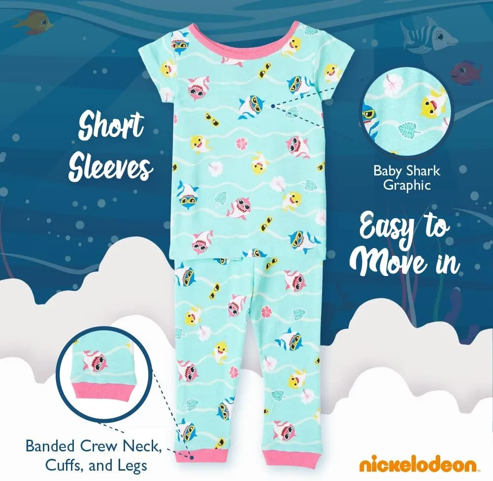 Nickelodeon Paw Patrol | Baby Shark | Blue's Clues & You 4-Piece Snug-fit Cotton Pajama Set, Soft & Cute for Kids