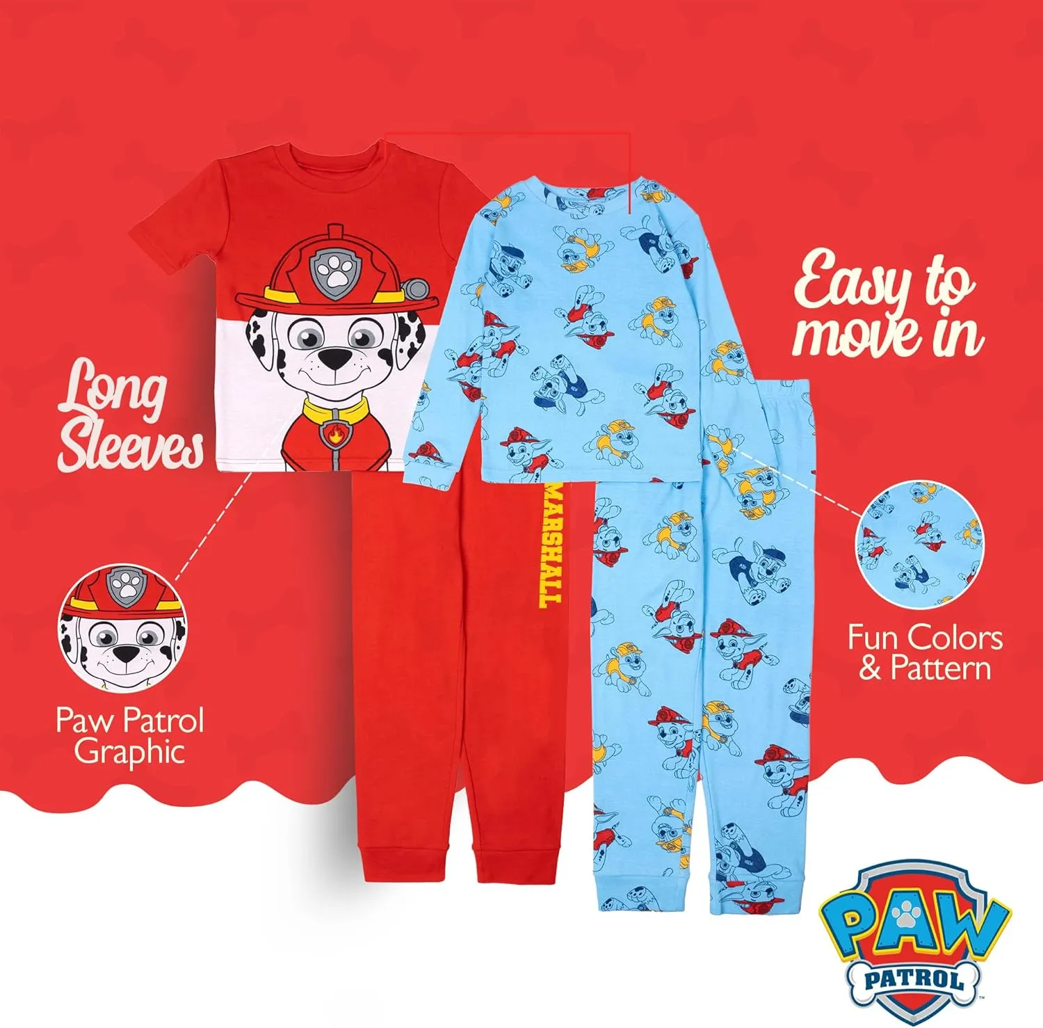 Nickelodeon Paw Patrol | Baby Shark | Blue's Clues & You 4-Piece Snug-fit Cotton Pajama Set, Soft & Cute for Kids