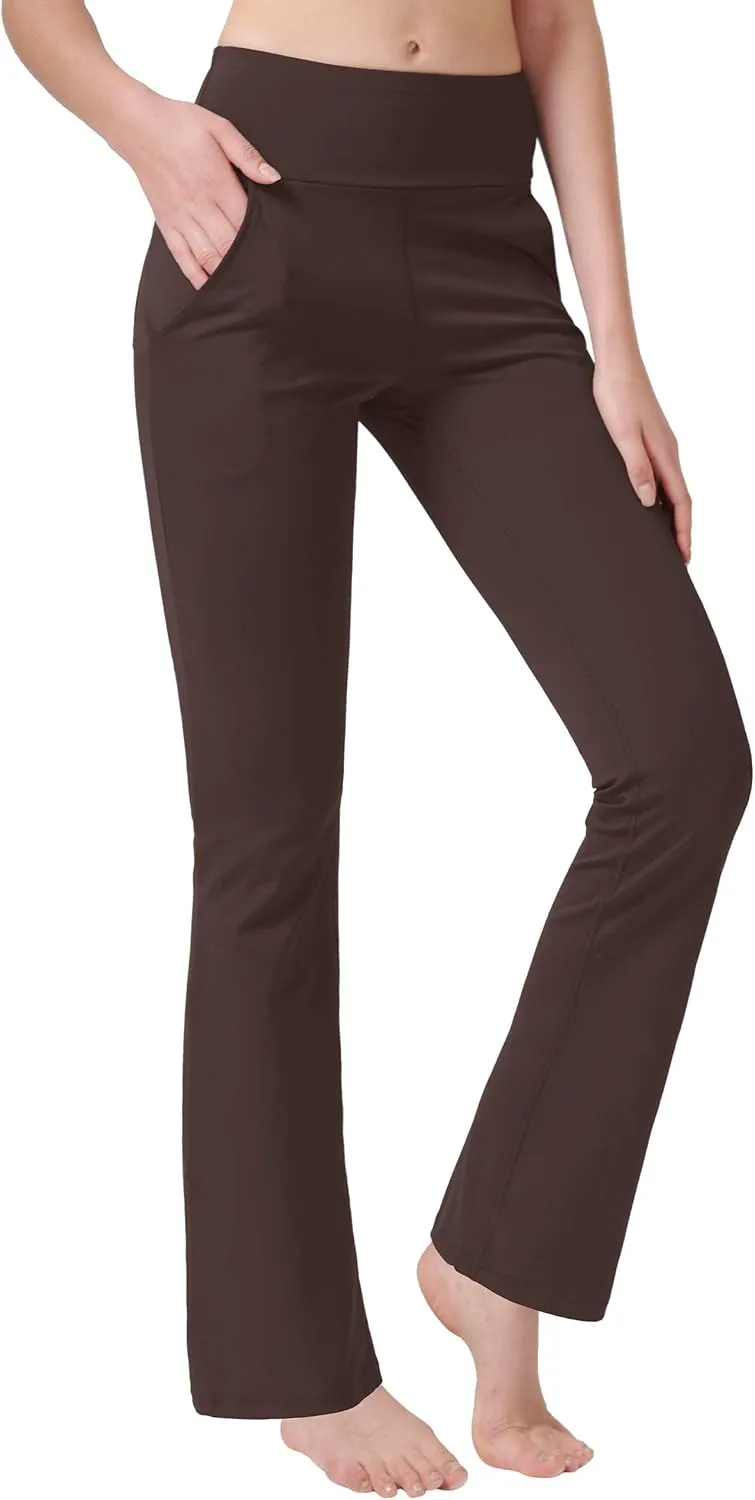 nuveti Women's High Waisted Boot Cut Yoga Pants 4 Pockets Workout Pants Tummy Control Women Bootleg Work Pants Dress Pants