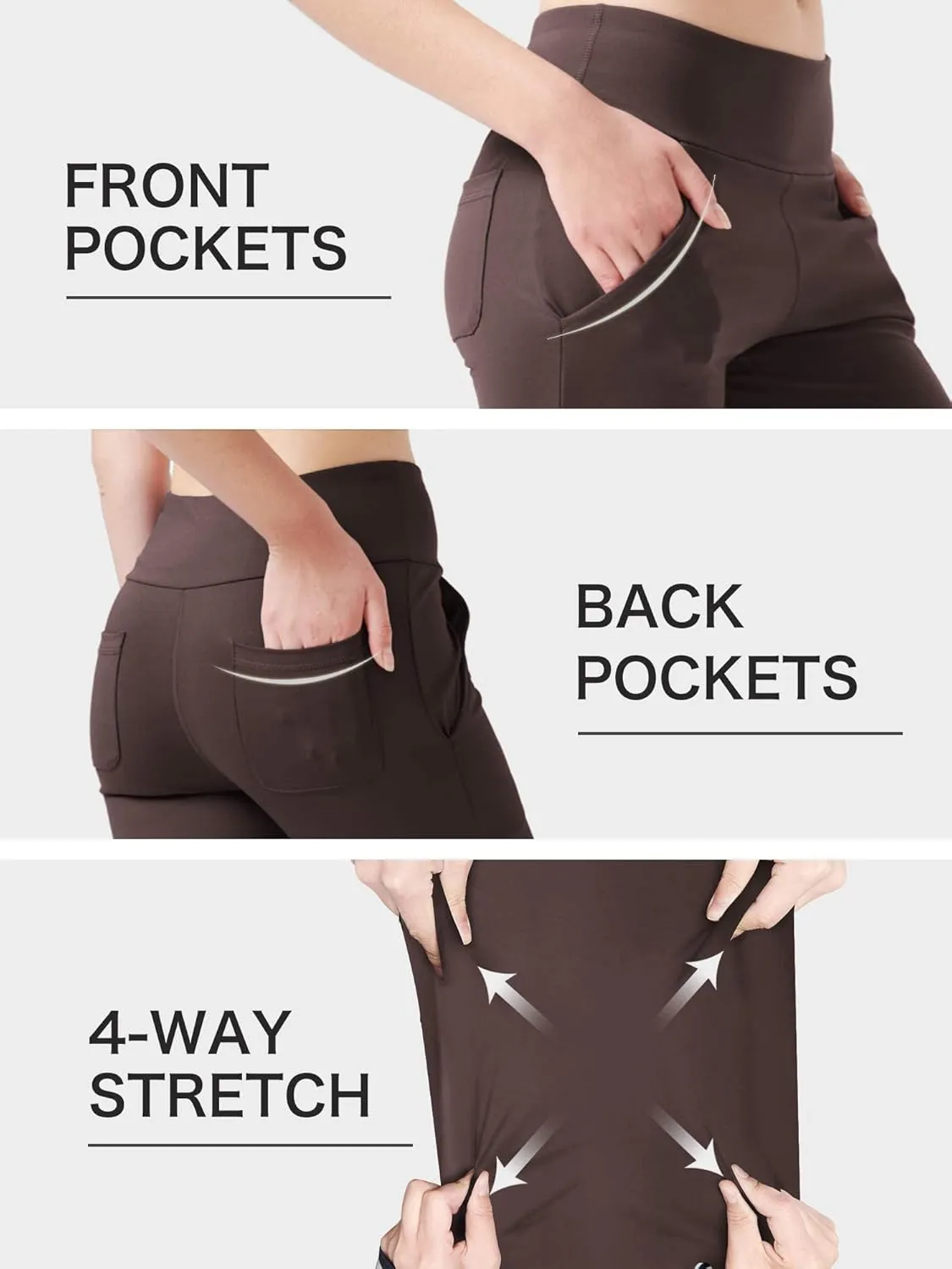 nuveti Women's High Waisted Boot Cut Yoga Pants 4 Pockets Workout Pants Tummy Control Women Bootleg Work Pants Dress Pants
