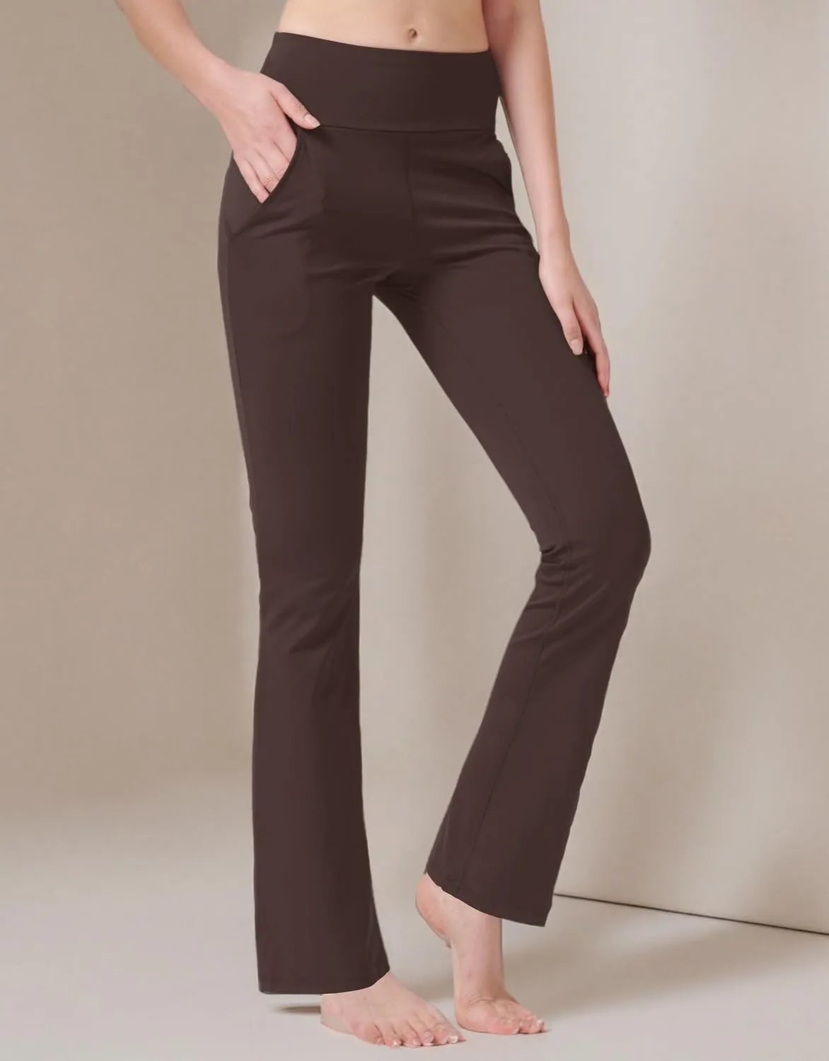 nuveti Women's High Waisted Boot Cut Yoga Pants 4 Pockets Workout Pants Tummy Control Women Bootleg Work Pants Dress Pants
