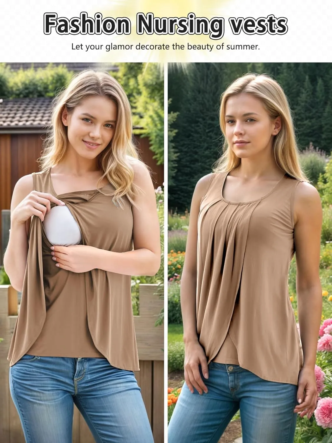 PARNIXS Summer Women's Maternity Nursing Tank Top Sleeveless Comfy Breastfeeding Clothes