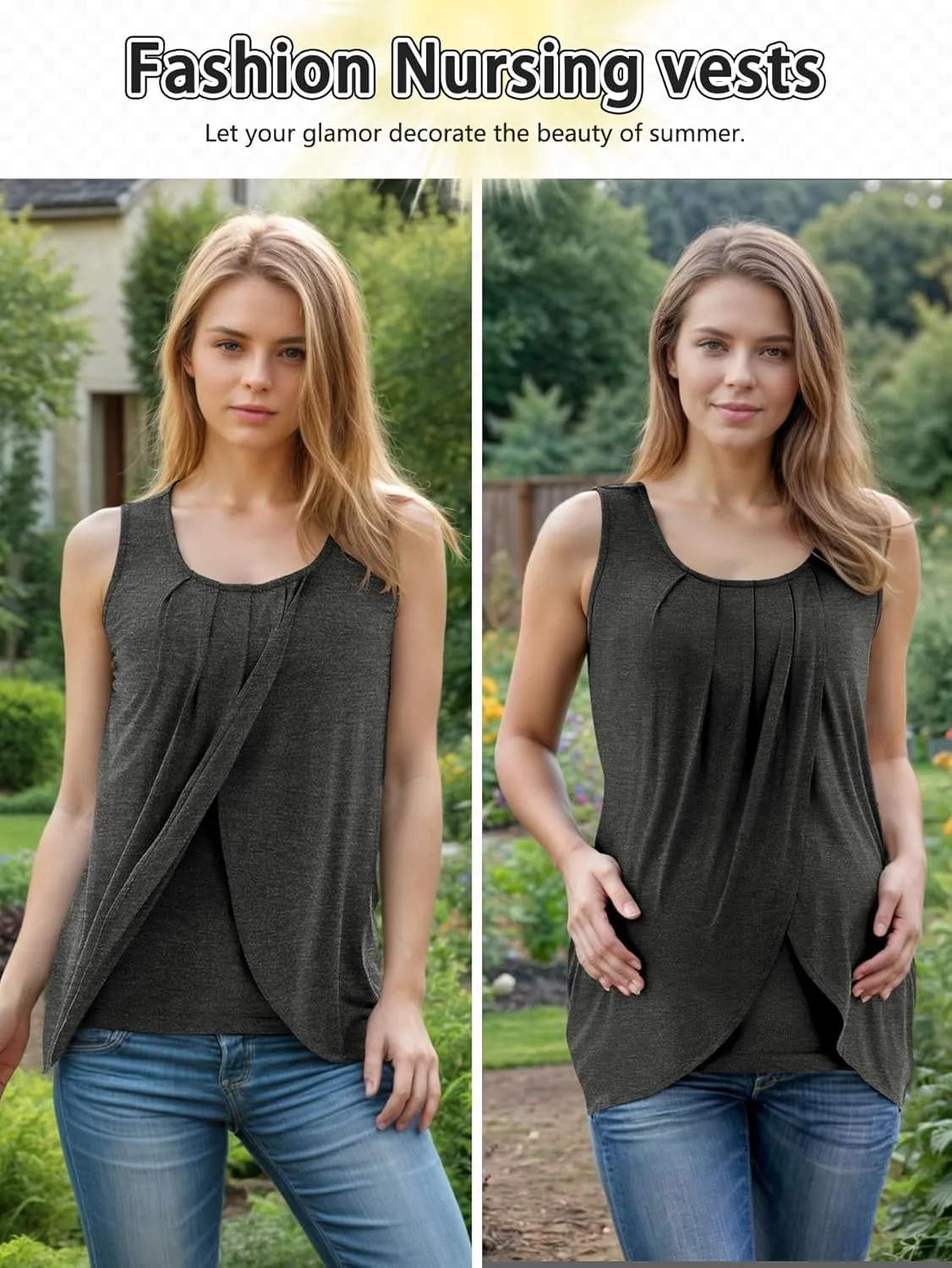 PARNIXS Summer Women's Maternity Nursing Tank Top Sleeveless Comfy Breastfeeding Clothes