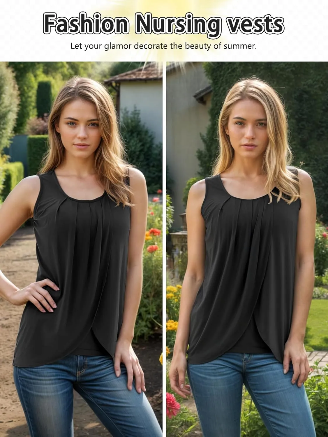PARNIXS Summer Women's Maternity Nursing Tank Top Sleeveless Comfy Breastfeeding Clothes
