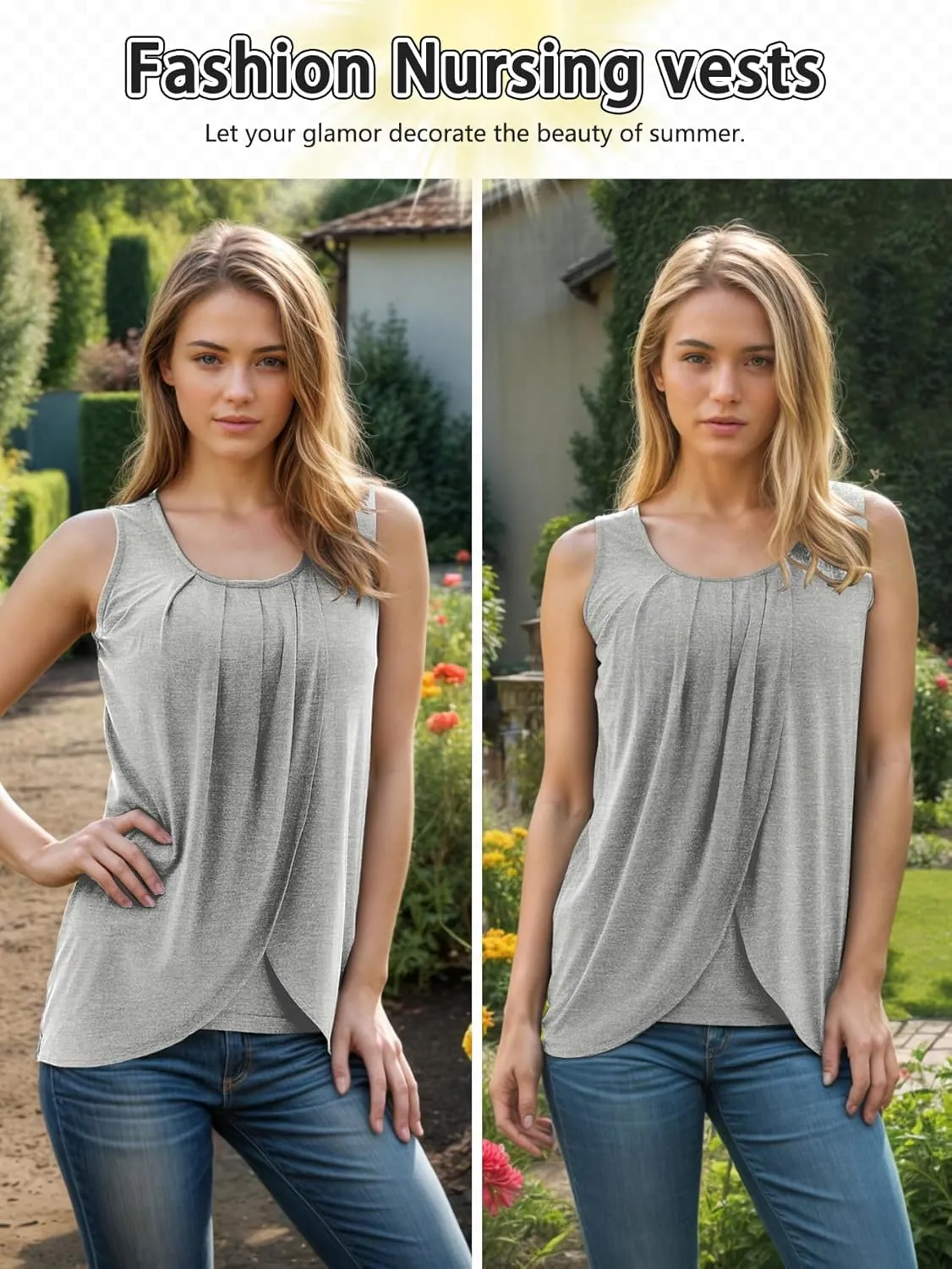 PARNIXS Summer Women's Maternity Nursing Tank Top Sleeveless Comfy Breastfeeding Clothes