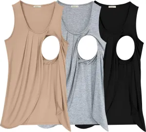 PARNIXS Summer Women's Maternity Nursing Tank Top Sleeveless Comfy Breastfeeding Clothes