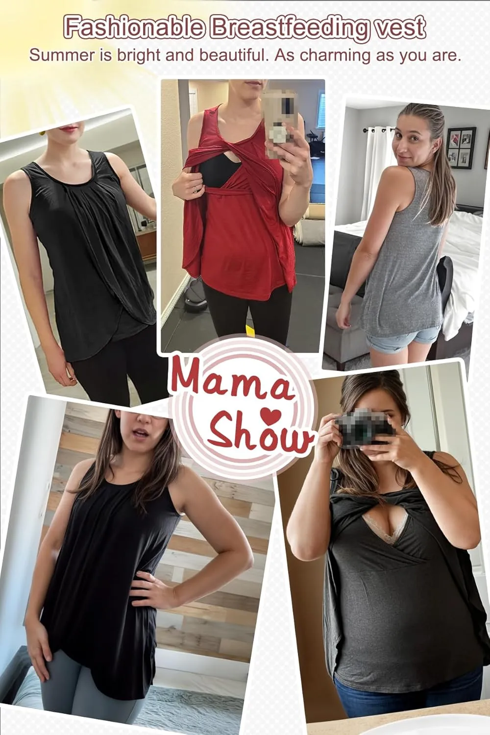 PARNIXS Summer Women's Maternity Nursing Tank Top Sleeveless Comfy Breastfeeding Clothes