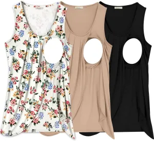 PARNIXS Summer Women's Maternity Nursing Tank Top Sleeveless Comfy Breastfeeding Clothes