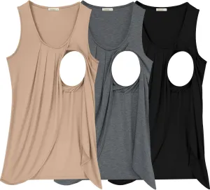 PARNIXS Summer Women's Maternity Nursing Tank Top Sleeveless Comfy Breastfeeding Clothes