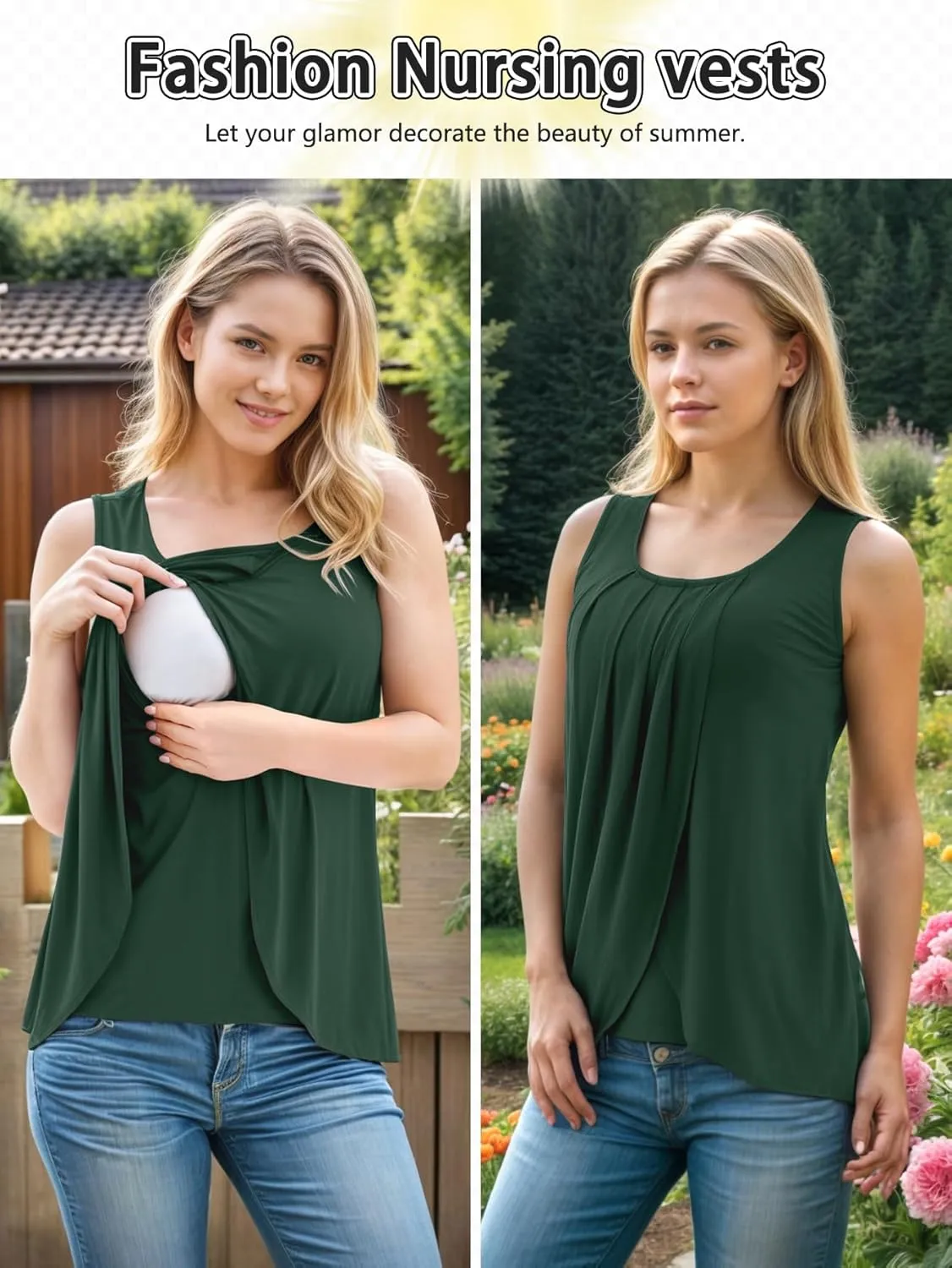 PARNIXS Summer Women's Maternity Nursing Tank Top Sleeveless Comfy Breastfeeding Clothes