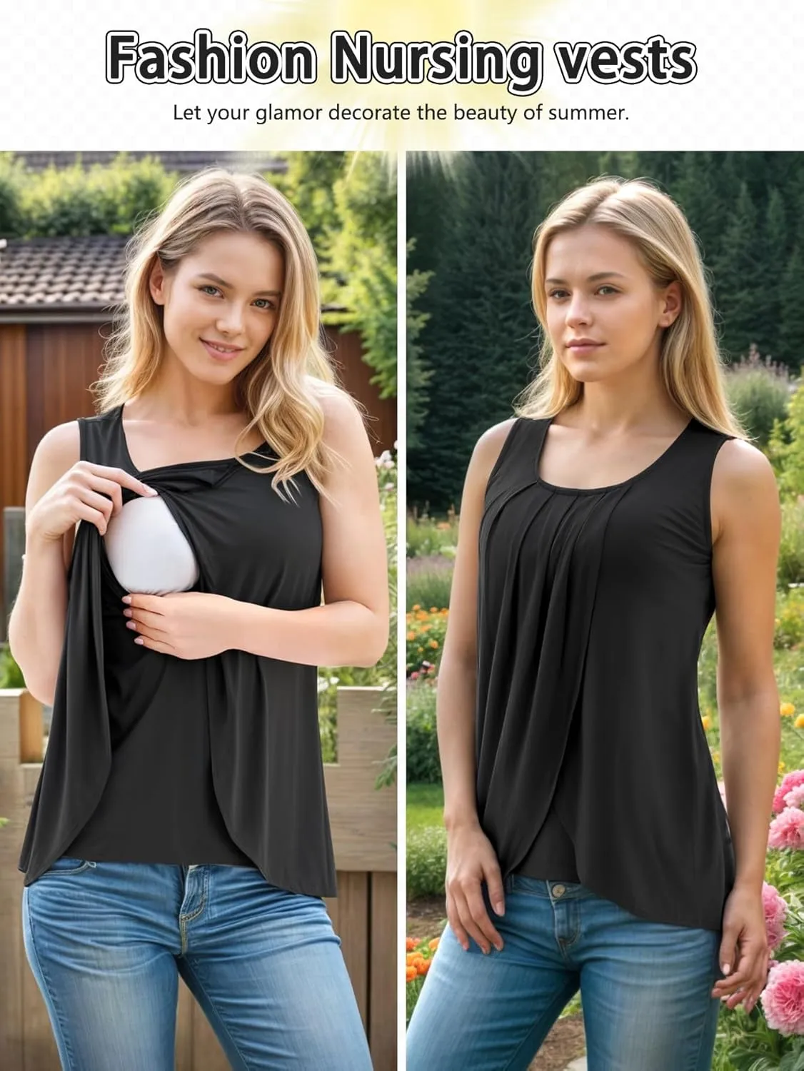 PARNIXS Summer Women's Maternity Nursing Tank Top Sleeveless Comfy Breastfeeding Clothes