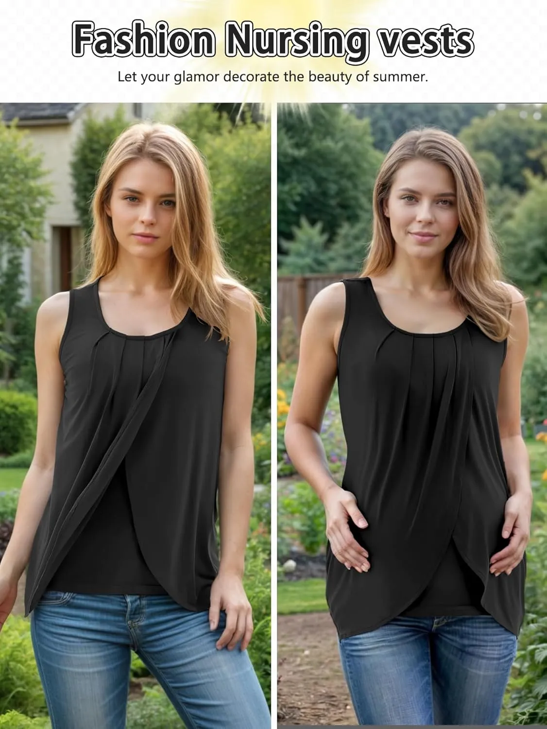 PARNIXS Summer Women's Maternity Nursing Tank Top Sleeveless Comfy Breastfeeding Clothes