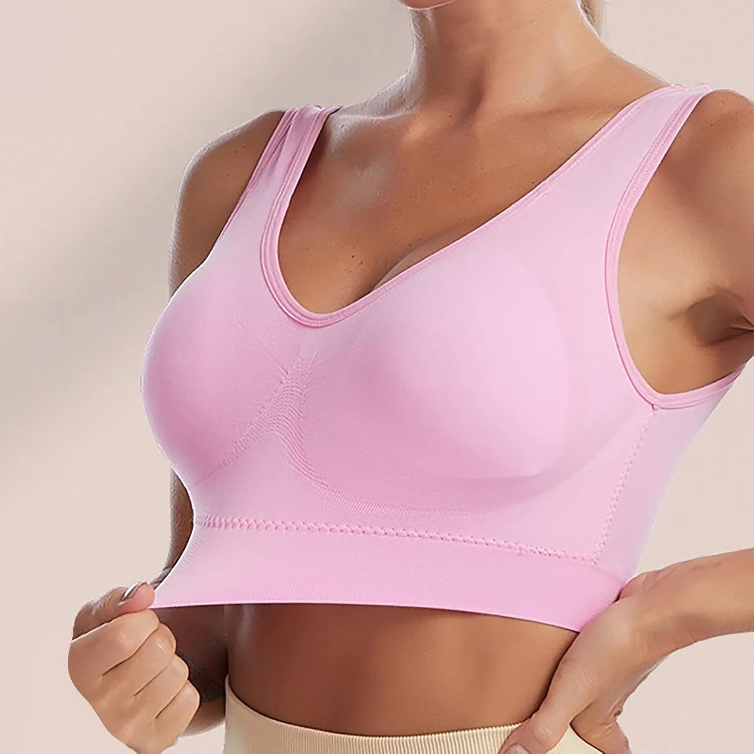 Plunge Unlined Seamless Bra Yoga Bra -Binding Underwear Everyday Basic Sleeping Bras Sport Bras for Women Lounge