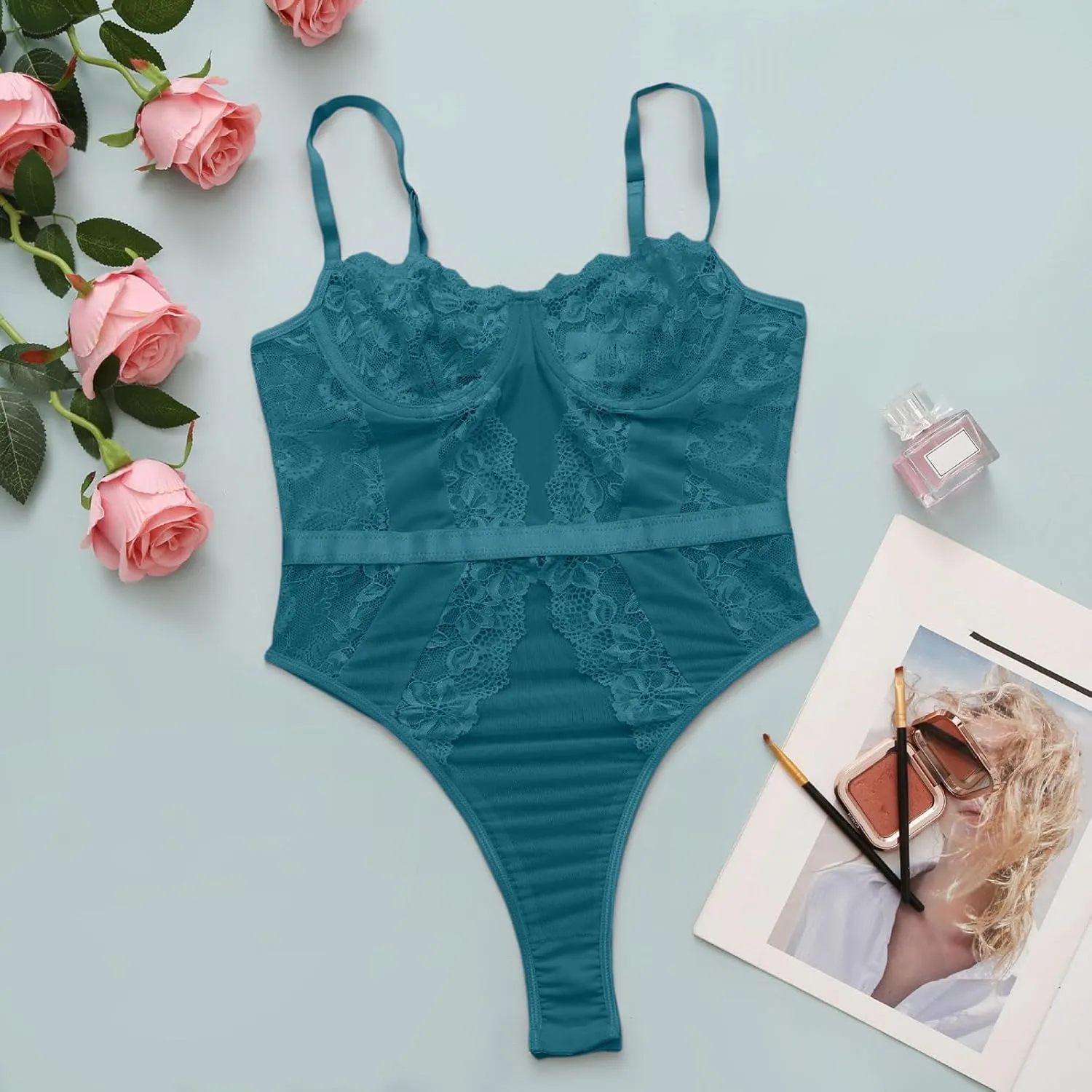 Plus Size Lingerie Eyelash Crochet Chemise Camisole Top and Shorts Sleeveless Lingerie Set Teddy 2