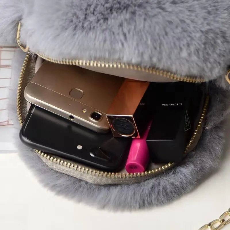 Plush Chain Shoulder Bag for Girls Lovely Crossbody Bags Wallet Purse Soft Zipper Lady Handbag Bags
