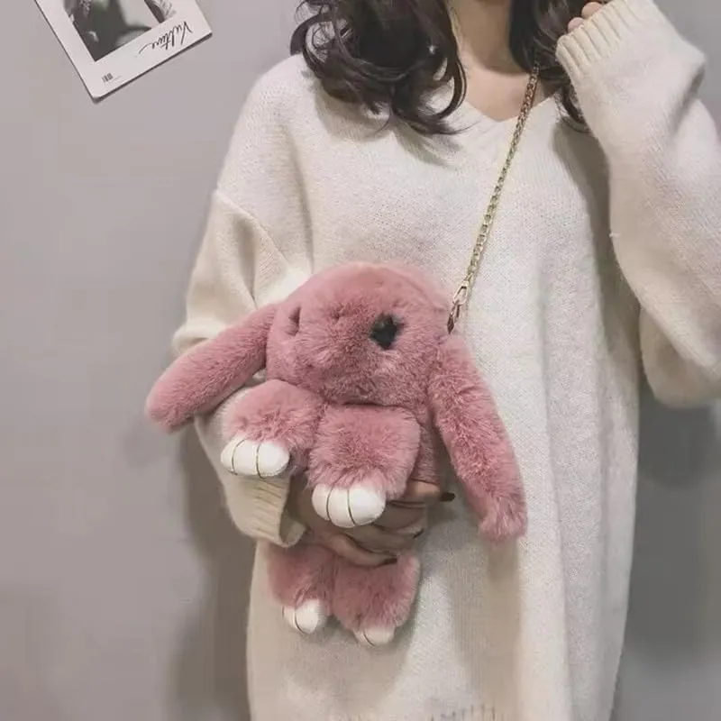 Plush Chain Shoulder Bag for Girls Lovely Crossbody Bags Wallet Purse Soft Zipper Lady Handbag Bags
