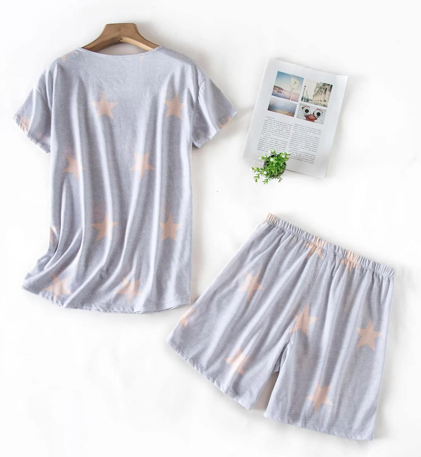 PNAEONG Women's Pajamas Set, Cotton Short Sleeve Sleepwear Pjs Sets S-3XL
