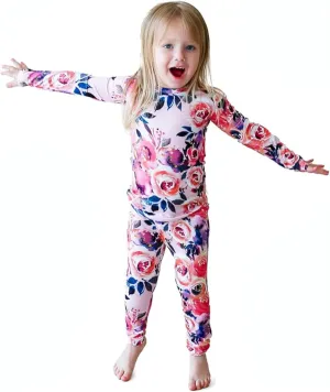 Posh Peanut Girls Pajamas - Soft, Viscose from Bamboo PJs for Kids - Matching, Long Sleeve Toddler Pajamas for Girls (5-6 Years) Dusk Rose